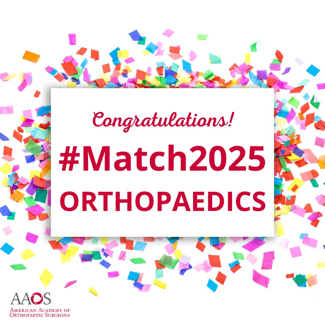 Happy #Match2025! 🌟 The musculoskeletal community is excited to welcome our next generation of orthopaedic leaders. AAOS knows the future is bright! 😎🦴

Welcome to #orthopaedics! 🍾🎉

<a href="/TheNRMP/">NRMP®</a> #nrmp #nrmpmatch2025 #MatchDay #OrthoMatch2025
