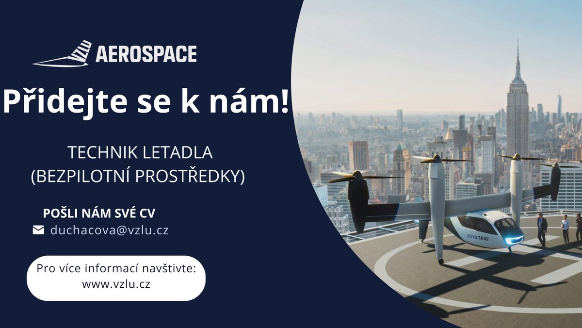 🚀 Hledáme do týmu nové kolegy/ně! 🚀
Do našeho vývojového týmu hledáme šikovného kolegu/kolegyni, který by měl/a zájem se podílet na vývoji nového druhu dopravy – bezpilotních letadel a větších dronů.
📩 Více informací zde👉vzlu.cz/technik-letadl…
#hiring