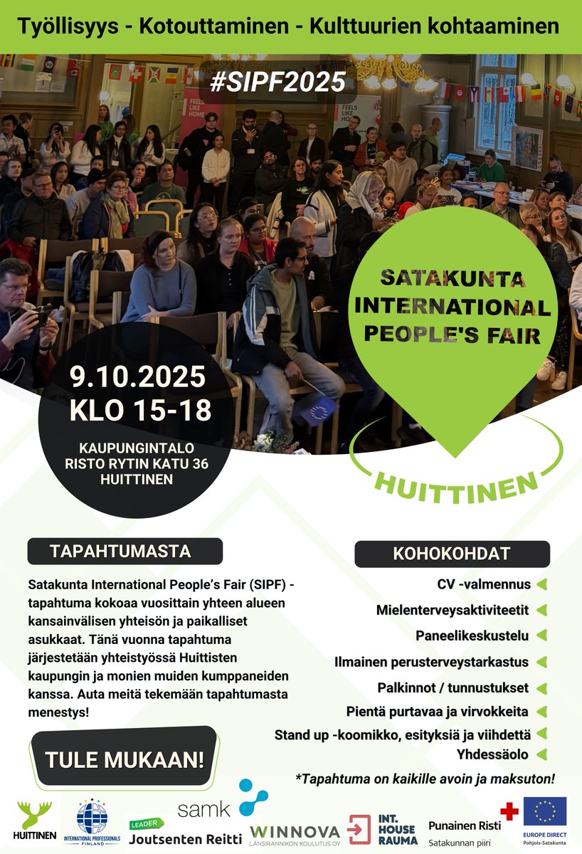 Aktiivinen's tweet image. #SIPF "SatakuntaInternationalPeoplesFair #Huittinen #091012025 ! Tule mukaan ja laita jo nyt  kalenteriin! #SIPF2025 #kansainvälisyys #Satakunta