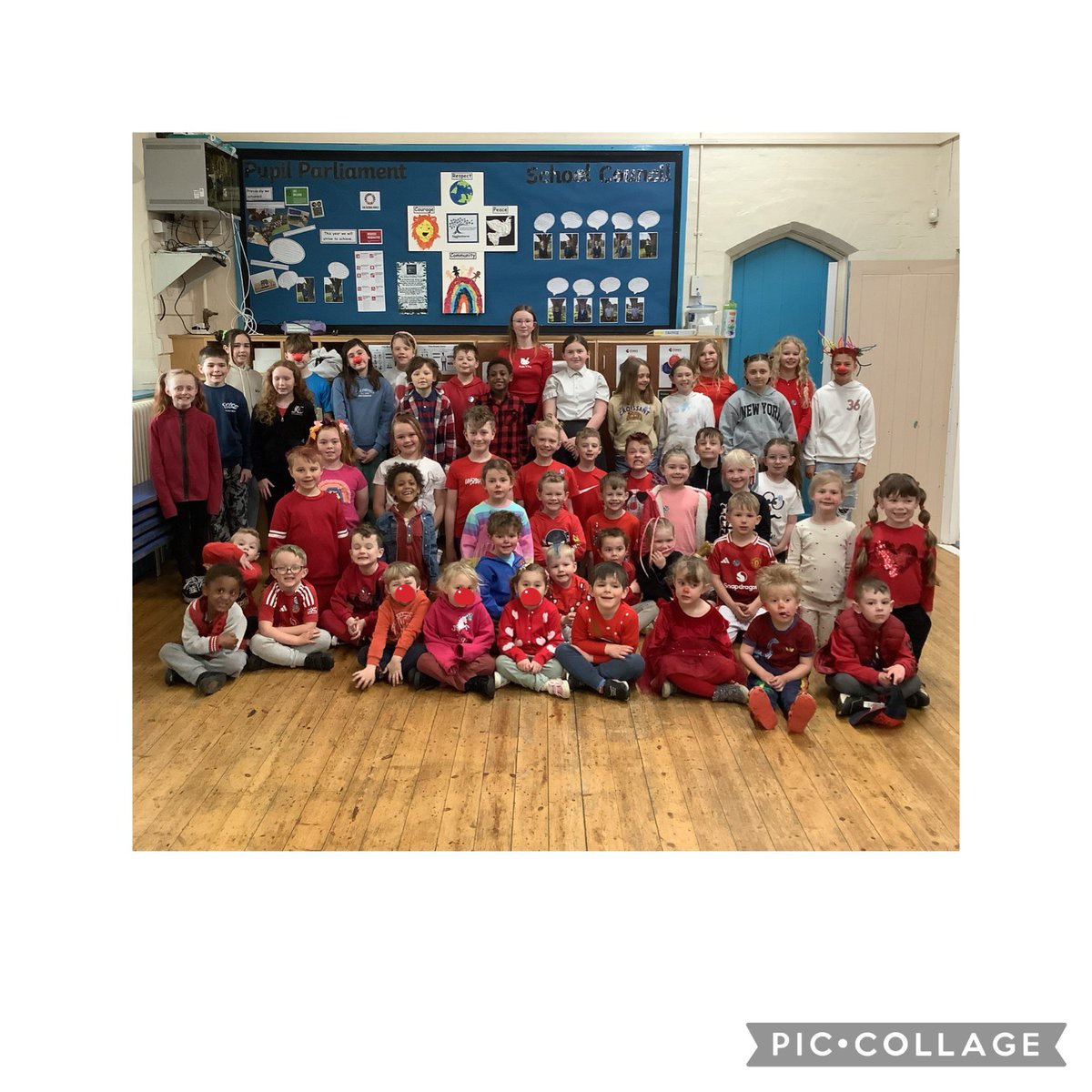 Today Siggy helped celebrate the 40th anniversary of Red Nose Day. We came to school with crazy hair and jokes to make our friends laugh. What’s a cat’s favourite colour?  Purrple!  
So far we have raised £61.60! #siggcommunity #RedNoseDay