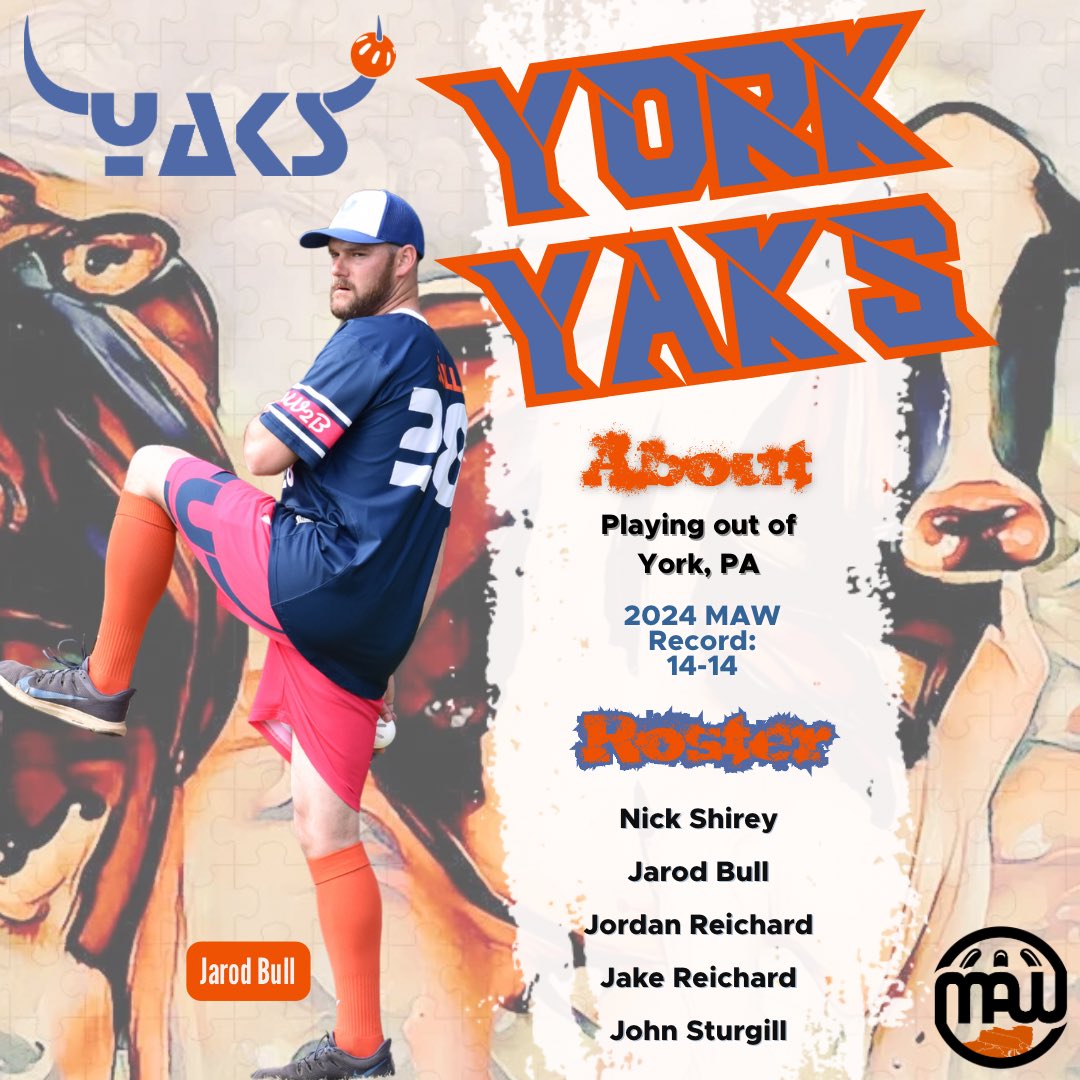 Opening Day Team Announcement #17:

The hometown Yaks are turning over much of their roster, but will still be anchored by MAW &amp; Yak cornerstone, Jarod Bull. Sturgill - the one non-York native on the team - showed some promise in one MAW tournament in 2024 playing for Jump Truck.
