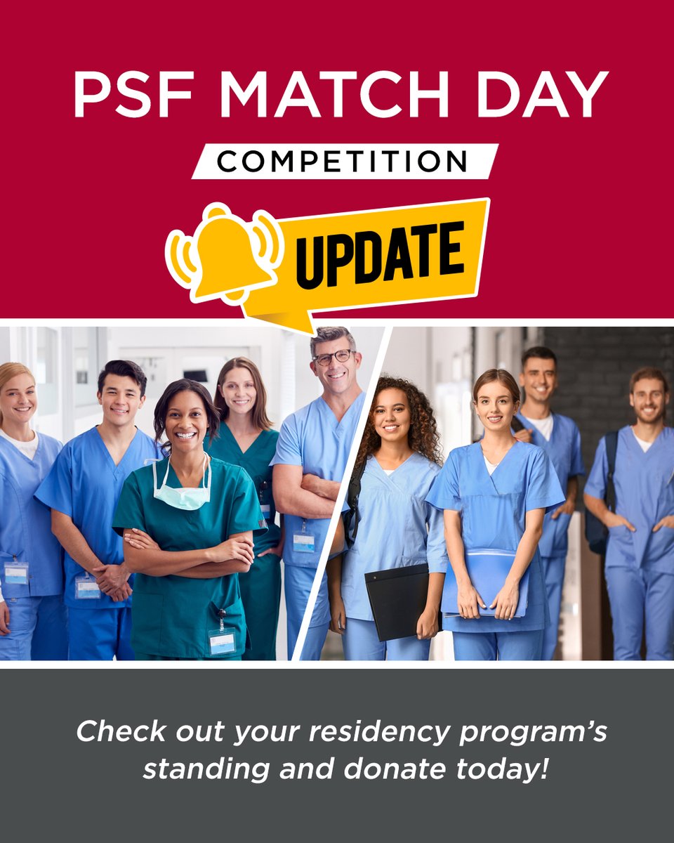 It's Match Day and, thus, the final day of our PSF Match Day Competition! Which residency program is in the lead? Is your favorite going to knock them out of first place? Choose your team and donate today! bit.ly/4giFchi #MatchDay #PSFMatchDay #PlasticSurgery