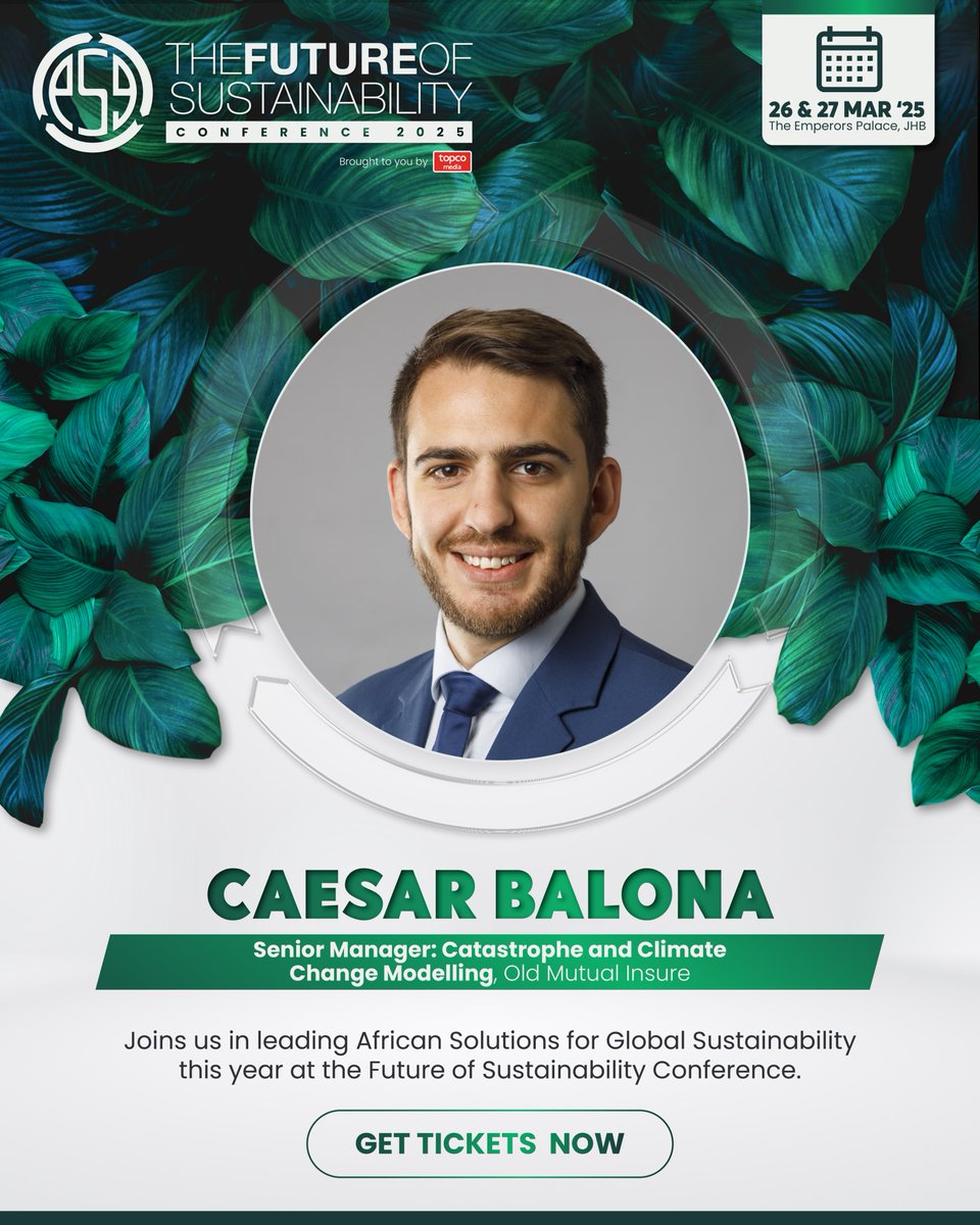 Future of Sustainability (@futureofsustai1) on Twitter photo #ClimateResilience starts with data-driven insights. 📊 Join Caesar Balona (<a href="/OldMutualInsure/">Old Mutual Insure</a>) at #FOS2025 to learn how to assess and mitigate #climatechange risks.
Don't let climate change catch you off guard. Get tickets today! ➡️ ➡️ In-person tickets: zurl.co/niUTI | #ClimateResilience starts with data-driven insights. 📊 Join Caesar Balona (<a href="/OldMutualInsure/">Old Mutual Insure</a>) at #FOS2025 to learn how to assess and mitigate #climatechange risks.
Don't let climate change catch you off guard. Get tickets today! ➡️ ➡️ In-person tickets: zurl.co/niUTI |