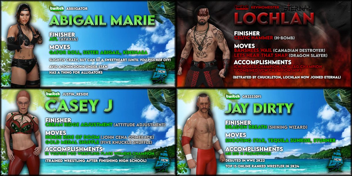 Thrizwald's tweet photo. The Roster is growing for VCW Season 7 🏝️

Join our interactive live #WWE2k25 universe mode and watch your creations battle other twitch viewers.

Links in Bio ✌️ https://t.co/gk8CR5c0jN