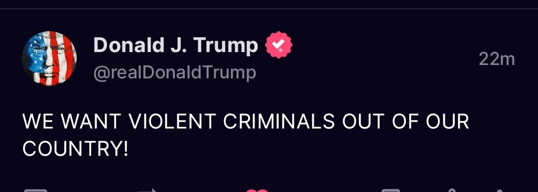MagawareMerch's tweet photo. To all the violent criminals out there—your time’s up! Americans are cleaning house, big league. You’re outta here—gone, finished, kaput. Law and order, folks, that’s the true American way. Believe me! https://t.co/JhYibo9yHs