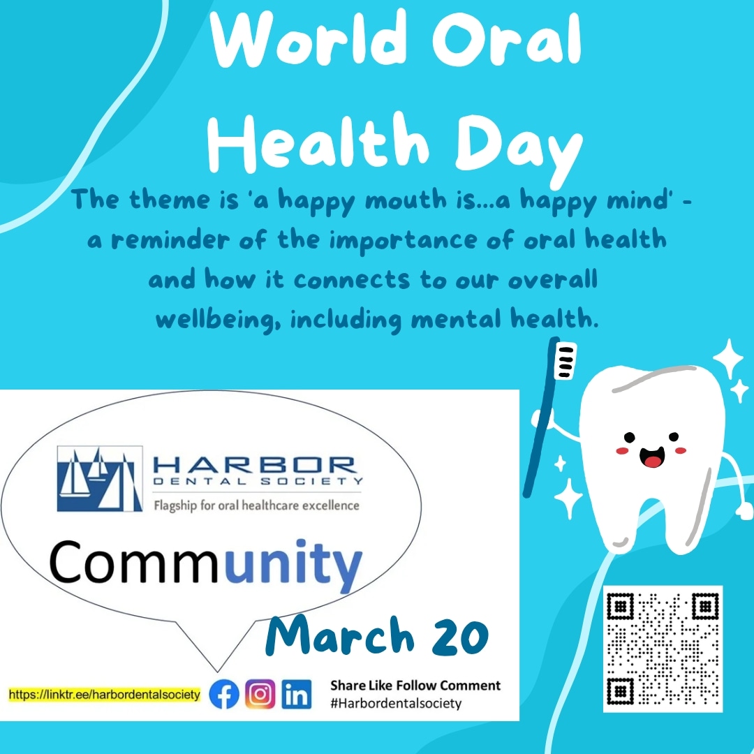 KrisAvina's tweet photo. World Oral Health Day on behalf of Harbor Dental Society. The theme is 'a happy mouth is...a happy mind' – a reminder of the importance of oral health and how it connects to overall wellbeing, including mental health. #WorldOralHealthDay #harbordentalsociety #oralhealthmatters https://t.co/DjuPUzG95p