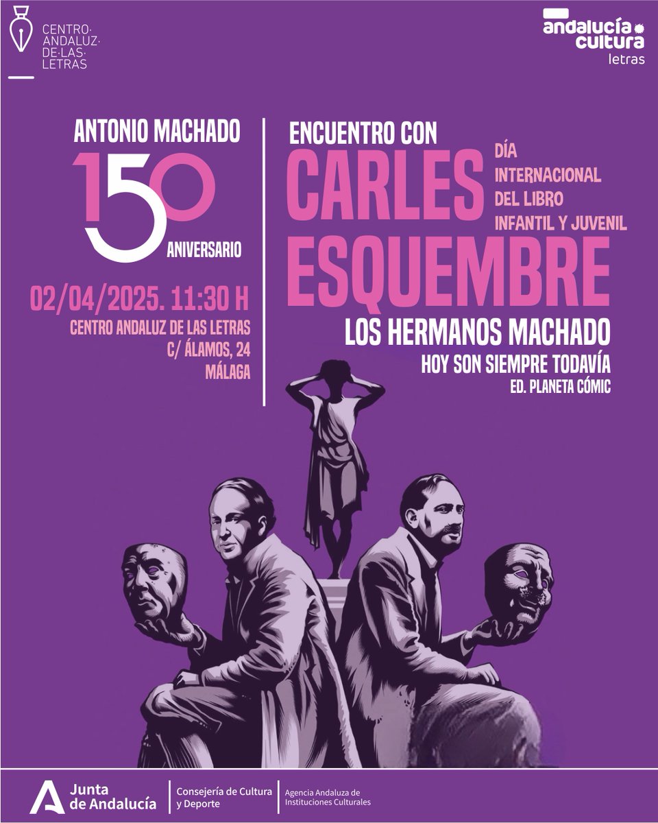 ➧ Agencia Andaluza de Instituciones Culturales (@culturacuenta) on Twitter photo Con motivo del Día Internacional del Libro Infantil y Juvenil, 2 abril, <a href="/letrasandalucia/">Centro Andaluz de las Letras</a> organiza un encuentro con <a href="/CarlesEsquembre/">Carles Esquembre</a> en #Málaga
🔴 Síguelo en directo a partir 11:30h en nuestro canal:
youtube.com/culturacuenta
<a href="/CulturaAND/">Cultura Junta de Andalucía</a> <a href="/MalagaJunta/">MálagaJunta</a> <a href="/genmalaga/">genmalaga</a> <a href="/Planetadelibros/">PlanetadeLibros</a> Con motivo del Día Internacional del Libro Infantil y Juvenil, 2 abril, <a href="/letrasandalucia/">Centro Andaluz de las Letras</a> organiza un encuentro con <a href="/CarlesEsquembre/">Carles Esquembre</a> en #Málaga
🔴 Síguelo en directo a partir 11:30h en nuestro canal:
youtube.com/culturacuenta
<a href="/CulturaAND/">Cultura Junta de Andalucía</a> <a href="/MalagaJunta/">MálagaJunta</a> <a href="/genmalaga/">genmalaga</a> <a href="/Planetadelibros/">PlanetadeLibros</a>