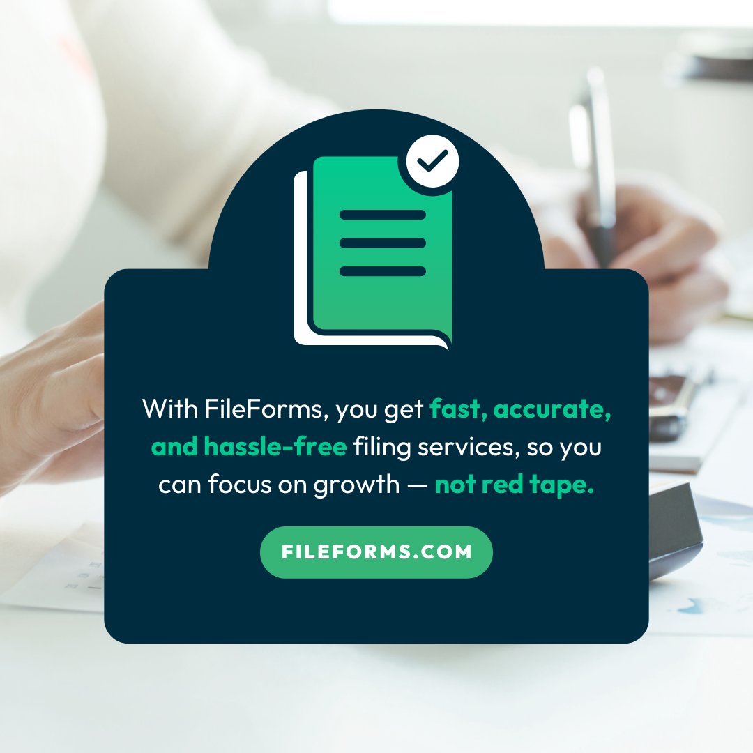 ⏳ Is your business at risk of non-compliance?

Missed deadlines or errors can lead to fines, penalties, or losing legal status.

Don’t wait! FileForms files your paperwork correctly and on time.

Stay compliant, stay stress-free. Get started 👉 fileforms.com/services