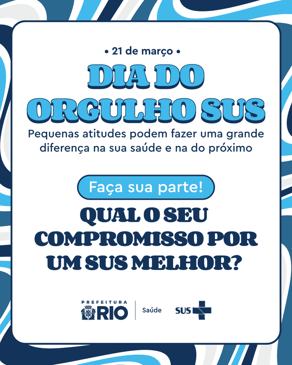 Saude_Rio's tweet photo. Hoje, 21 de março, é o Dia do #OrgulhoSUS. Data criada pra estimular a colaboração de todos e fortalecer o Sistema Único de Saúde. Seja verificando possíveis focos de dengue ou divulgando informações sobre vacinação, a sua contribuição faz diferença na sua saúde e na do próximo. https://t.co/TgVZTmlfN1