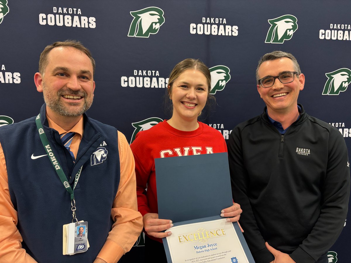 Congrats to Mrs. McCormick, Ms. Joyce, and Mr. Garcia, who are our Chippewa Valley Educational Foundation Mini-Grant winners and thank you to Tom Keller for presenting our staff with their awards.