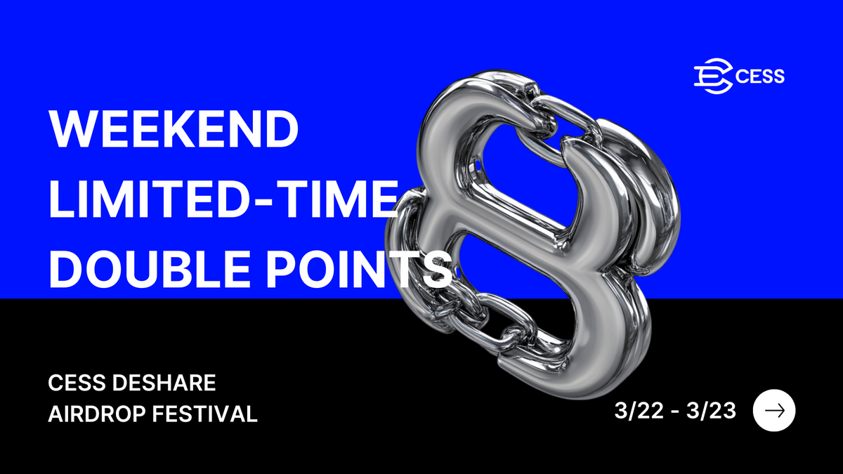 CESS_Storage's tweet photo. 🚀 CESS DeShare Airdrop Festival Just Leveled Up! 🔥

For this weekend only, earn DOUBLE CESS Points when you complete tasks on our airdrop website! ⚡ Don’t miss this limited-time boost to maximize your rewards!

⏰ Time: March 22 00:00 UTC - March 23 24:00 UTC
📍 Join now at: https://t.co/v9JiXDzpQj

#CESS #DeShare #Airdrop #DePIN