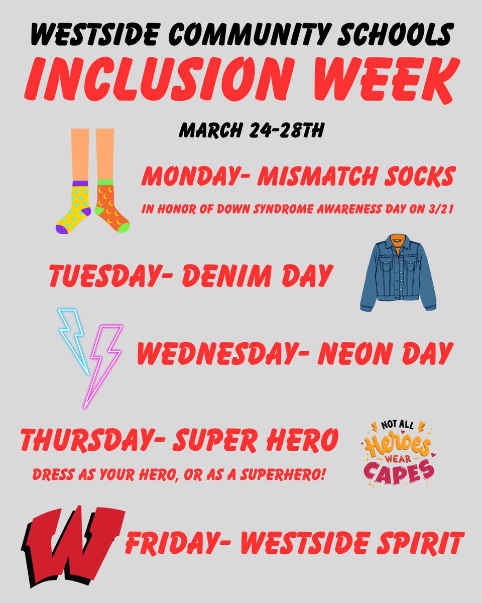 Join us for fun themes in recognition of Inclusion Week in Westside.