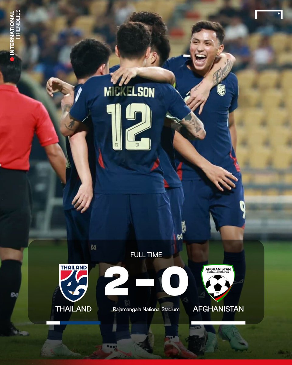 Goal_TH's tweet photo. #FT จบเกม ฟุตบอลอุ่นเครื่อง International Exhibition Match⁣
⁣
🇹🇭 ไทย 2️⃣-0️⃣ อัฟกานิสถาน 🇦🇫⁣
⁣
⚽️ 1-0 พาตริก กุสตาฟส์สัน 6‘⁣
⚽️ 2-0 พาตริก กุสตาฟส์สัน 53’⁣
⁣
#ช้างศึก เก็บชัยในเกมอุ่นเครื่อง 👏🏻 ก่อนมีคิวลงสนามในศึกเอเชียน คัพ 2027 รอบคัดเลือก กลุ่ม D นัดแรก พบ ศรีลังกา 🇱🇰 ในวันอังคารที่ 25 มีนาคม 2568 เวลา 19:30 น. ที่สนามราชมังคลากีฬาสถาน ถ่ายทอดสดทางไทยรัฐ ทีวี ช่อง 32, YouTube : BG SPORTS และ True Visions NOW (ช่อง True Sport 2)⁣
⁣
#บอลไทย #ทีมชาติไทย
