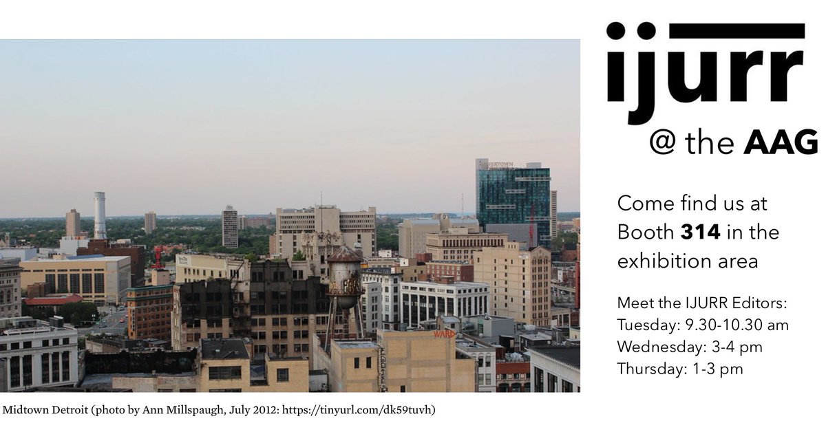Join us in the exhibition area, booth 314, at the #AAG2025! IJURR Editors <a href="/mona_fawaz/">Mona Fawaz</a>, <a href="/lizaweinstein/">Liza Weinstein</a> &amp; <a href="/nik_theodore/">Nik Theodore</a> will be available to chat at the times below: