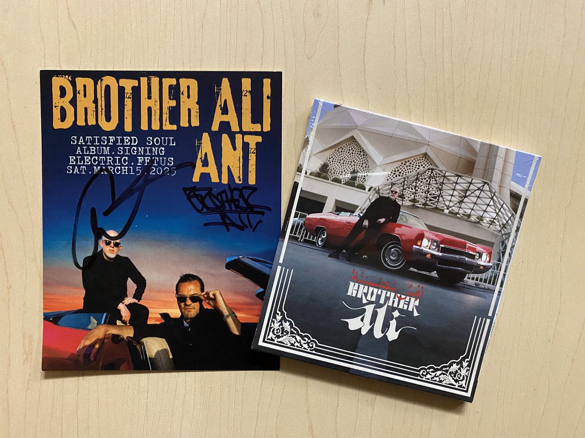 Electric Fetus MPLS (@efetusmpls) on Twitter photo Congrats to <a href="/BrotherAli/">Brother Ali</a> on the release of Satisfied Soul, produced by Ant, out now! Brother Ali & Ant signed blue & black vinyl & those are in our Signed Records Endcap. Purchase the CD & ask for a signed event card. These are all available in person only. One of ea. per person. Congrats to <a href="/BrotherAli/">Brother Ali</a> on the release of Satisfied Soul, produced by Ant, out now! Brother Ali & Ant signed blue & black vinyl & those are in our Signed Records Endcap. Purchase the CD & ask for a signed event card. These are all available in person only. One of ea. per person.