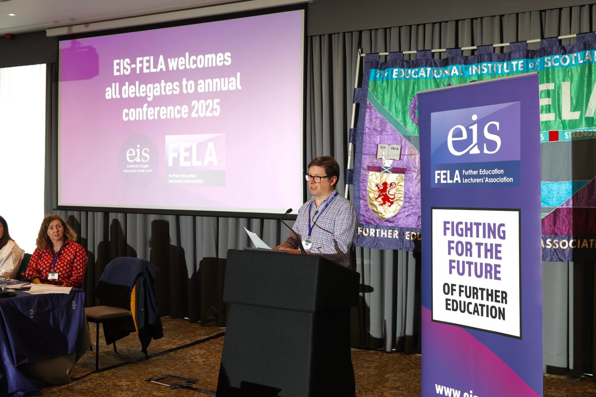Conference resumes with EIS President Allan Crosbie addressing delegates.

"It is no overstatement to say that your victory has had positive consequences for not only the EIS but to the trade union movement as a whole, so we thank you for your resilience last year." #FELA25