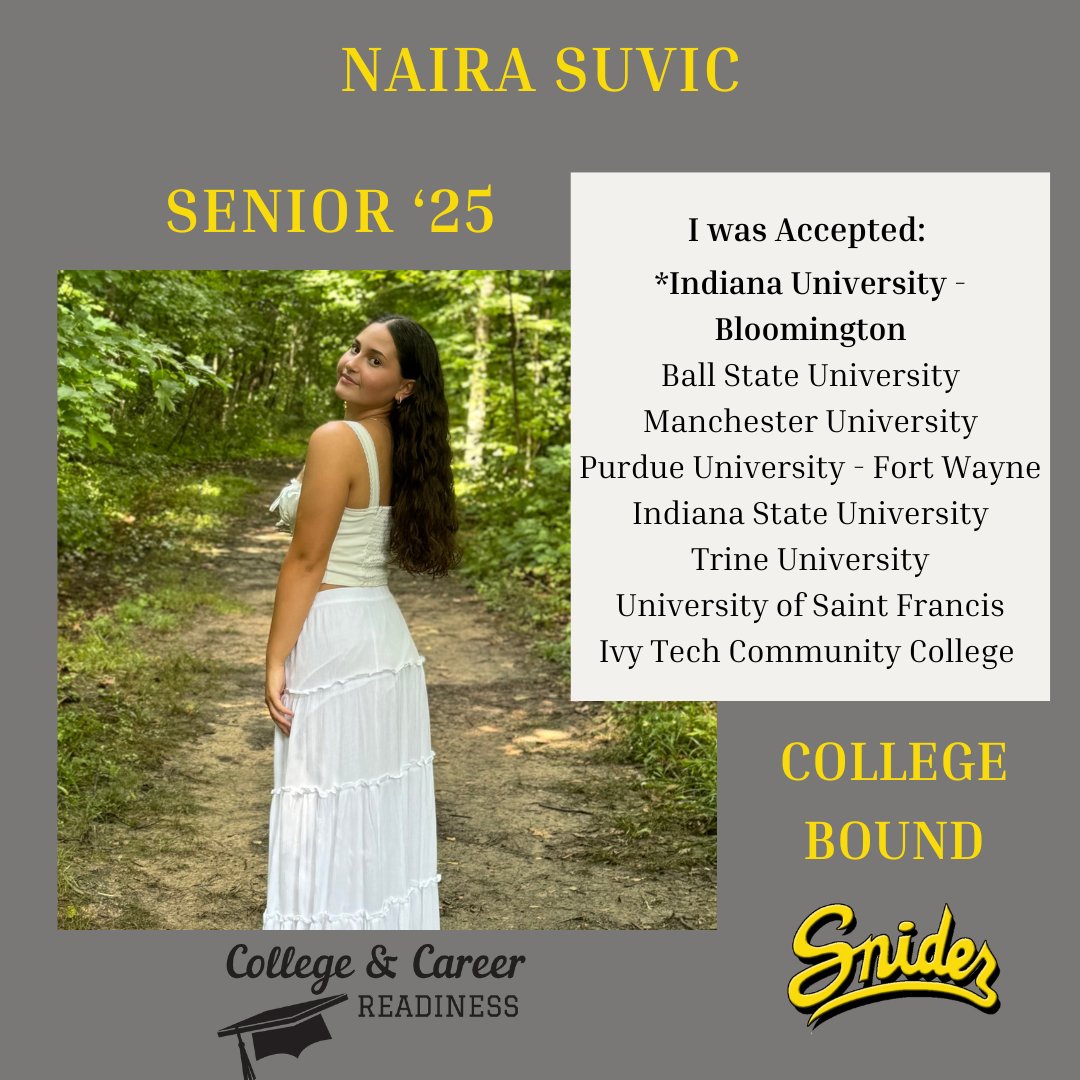 fwcs_ccr's tweet image. Today’s Senior Spotlight is Naira Suvic. Naira, we are extremely proud of you and everything that you have accomplished at Snider High School.

We can&apos;t wait to see what you achieve in the future!    #fwcs #ccr