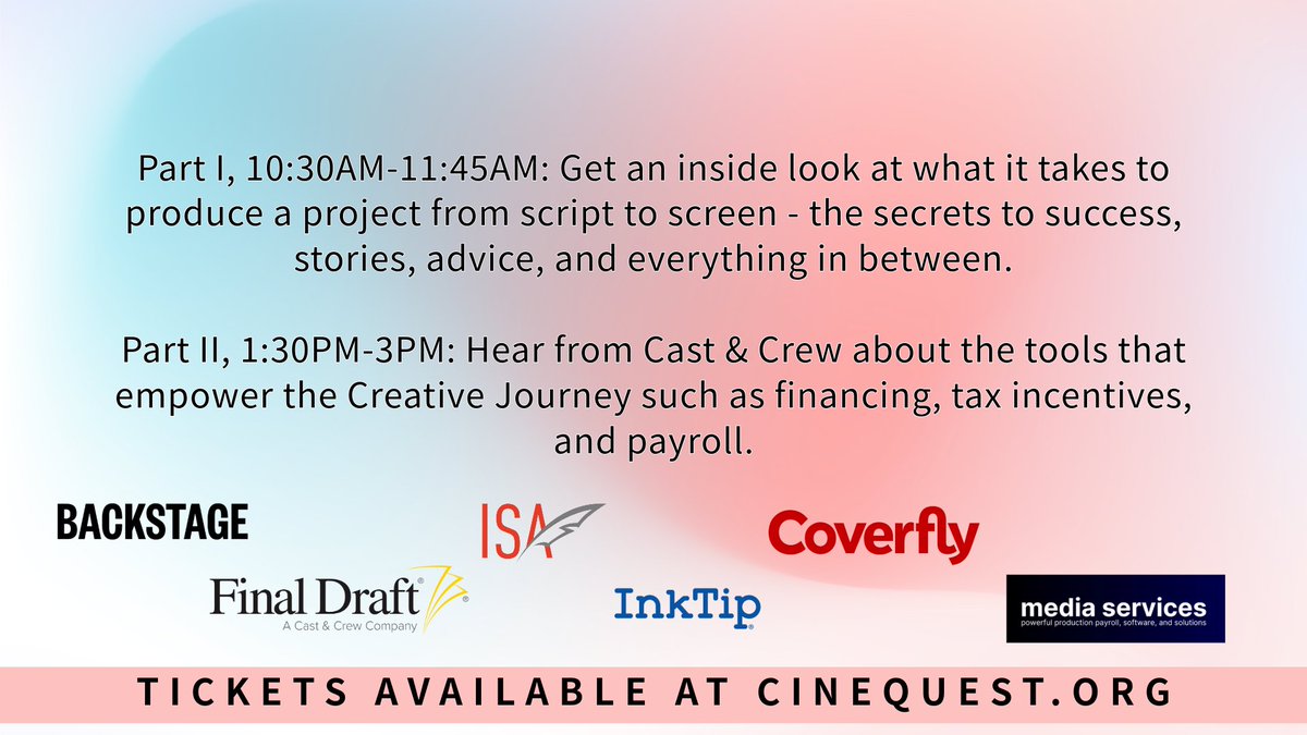 A Producer's Guide to Getting it Done &amp; The Creative Journey - don't miss this incredible Producer &amp; Writer Symposium Saturday, March 22 at the California Theatre Rehearsal Hall! 

🎟️ ow.ly/vPH650Vm0U6