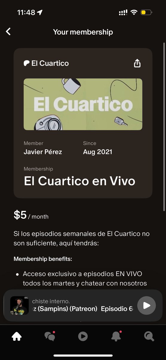 Javiccs's tweet image. Después de tantos años le digo adiós al Patreon del @elcuarticopod. Y si puedes suscríbanse. Me voy sin ser Patreon del mes pero eso es otro cuento🤣Les deseo mucho éxito @eldanielenrique @estefyleon, @ChuchoRZ y su Bigote 🤣