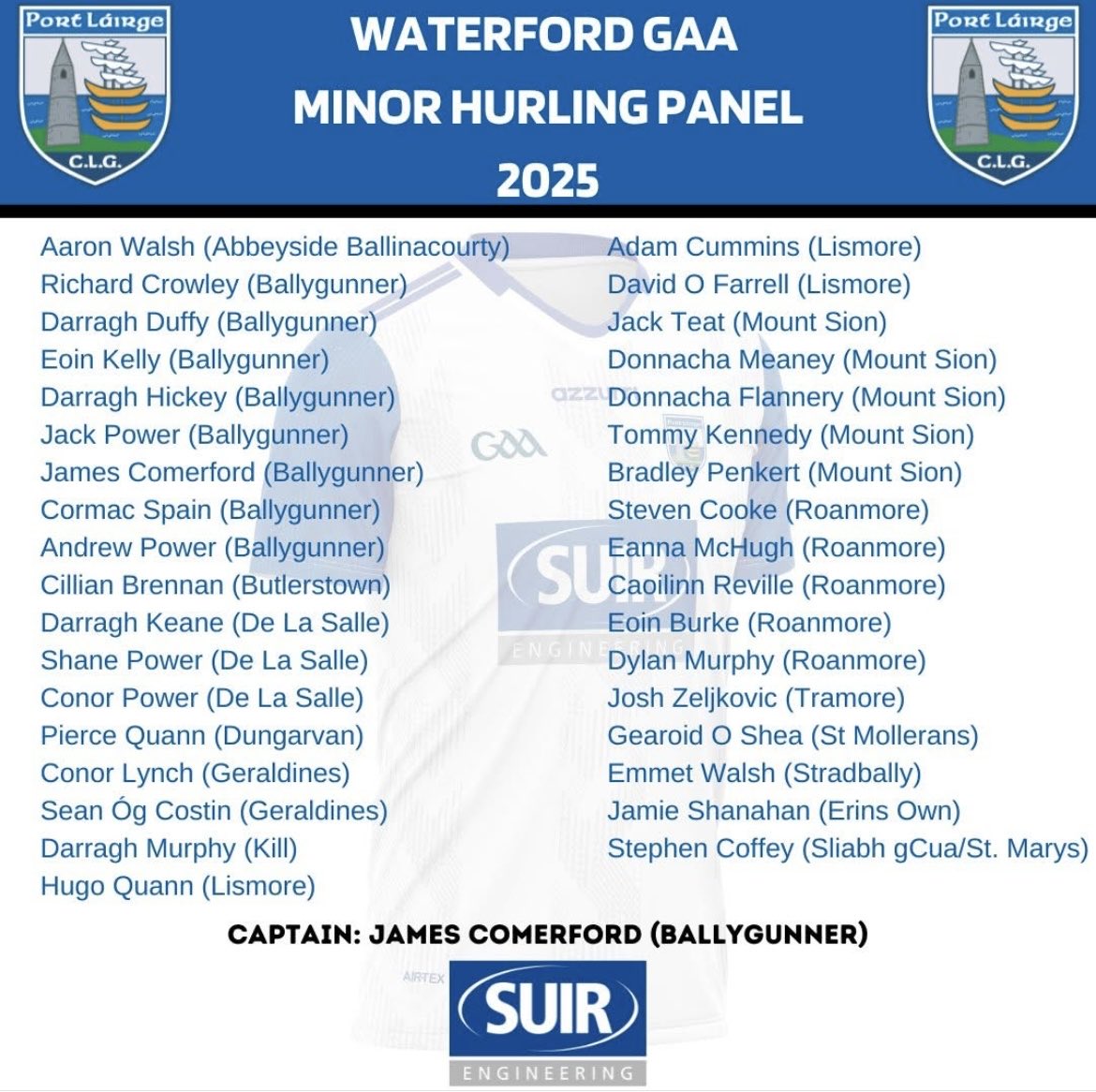 Congratulations to Darragh Murphy on being selected to the Waterford Minor Hurling panel for 2025, a brilliant achievement. We would like to wish Darragh and all his team mates, the best of luck for the upcoming season.