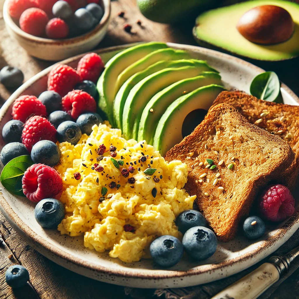 A perfect start to the day! Fluffy scrambled eggs, crispy whole-grain toast, fresh avocado slices, and a side of vibrant berries—healthy, delicious, and full of energy! 🍳🥑🍞🍓 #HealthyBreakfast #MorningFuel #Foodie