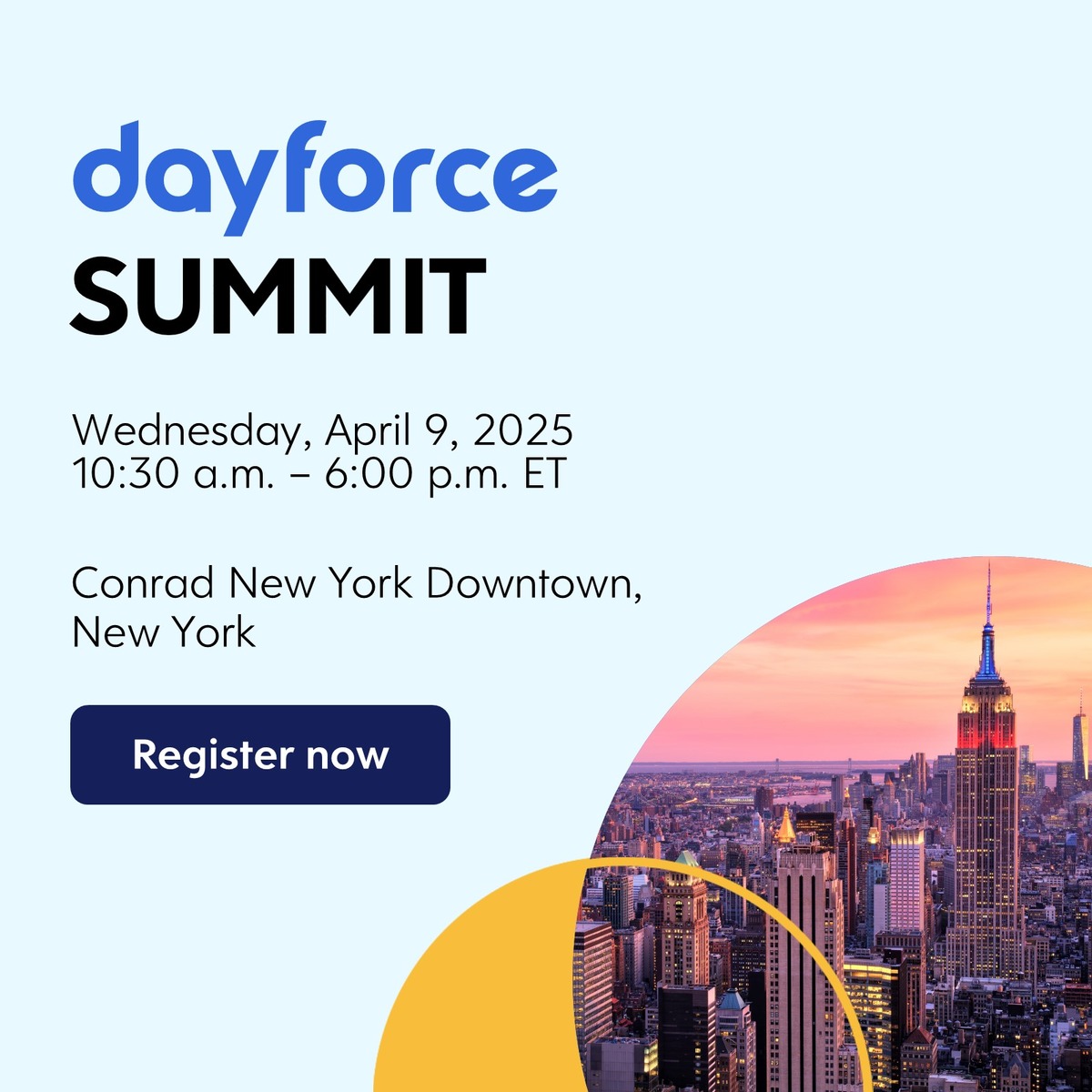 Dayforce's tweet image. Now is the time to transform your business.

The answer isn’t bolt-on tech to solve individual challenges, but a single platform to transform how we work for today&apos;s world. Not sure where to start? We can help. Join us at the Dayforce Summit in NYC: cloud.dayforce.com/dayforce-summi…