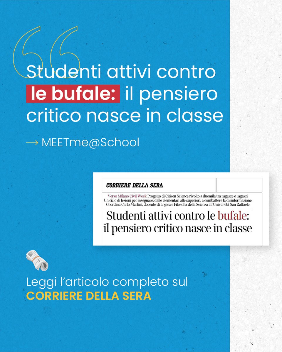 Università Vita-Salute San Raffaele (@myunisr) on Twitter photo Sul <a href="/Corriere/">Corriere della Sera</a>, nella sezione Buone Notizie, si parla di “Segnala(bufa)la!”, uno dei progetti UniSR realizzato insieme al Prof. Carlo Martini, alla Dr.ssa Mara Floris e alla Dr.ssa Margherita Ghiara, promosso dal progetto europeo MEET, leggi l'articolo ➡️hubs.ly/Q03cWL9b0 Sul <a href="/Corriere/">Corriere della Sera</a>, nella sezione Buone Notizie, si parla di “Segnala(bufa)la!”, uno dei progetti UniSR realizzato insieme al Prof. Carlo Martini, alla Dr.ssa Mara Floris e alla Dr.ssa Margherita Ghiara, promosso dal progetto europeo MEET, leggi l'articolo ➡️hubs.ly/Q03cWL9b0