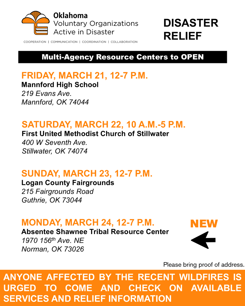 ADDED: A Multi Agency Resource Center is now scheduled Monday, March 24, 12-7p.
Absentee Shawnee Tribal Resource Center
1970 156th Ave. NE
Norman, OK 73026