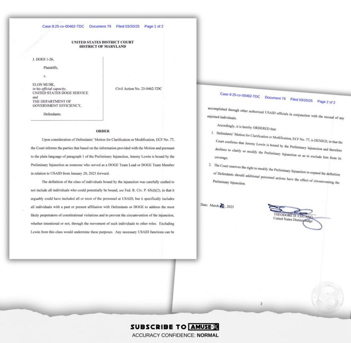 🚨🇺🇸 FEDERAL JUDGE TAKES OVER USAID HIRING — BLOCKS TRUMP PICK

Judge Theodore D. Chuang has barred Jeremy Lewin, a  former DOGE team member, from becoming Deputy Administrator of USAID.

Instead of letting the administration make its own staffing decisions, Judge Chuang decided