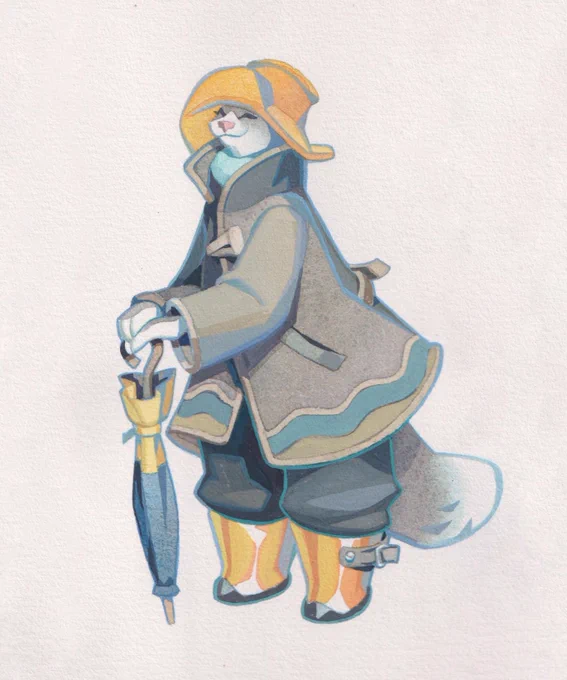 Rain kitty (watercolor+gouache) 