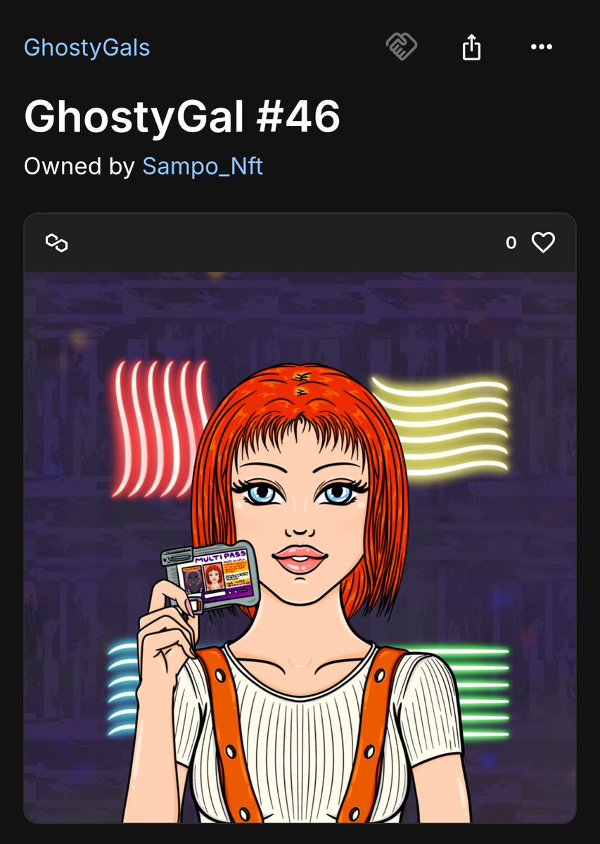 Oh my, what's going on today, SOLD!

Thank you so much, <a href="/nft_sampo/">NFT_Sampo</a> for collecting your first #GhostyGals!😱🫠🥹

I'm so happy and grateful that you took her home, Leeloo is such a cutie. 
She got a second outfit. 👀❤️‍🔥

Also: MULTIPASS!

#NFTCommunity #polygonNFT  #NFTfamily