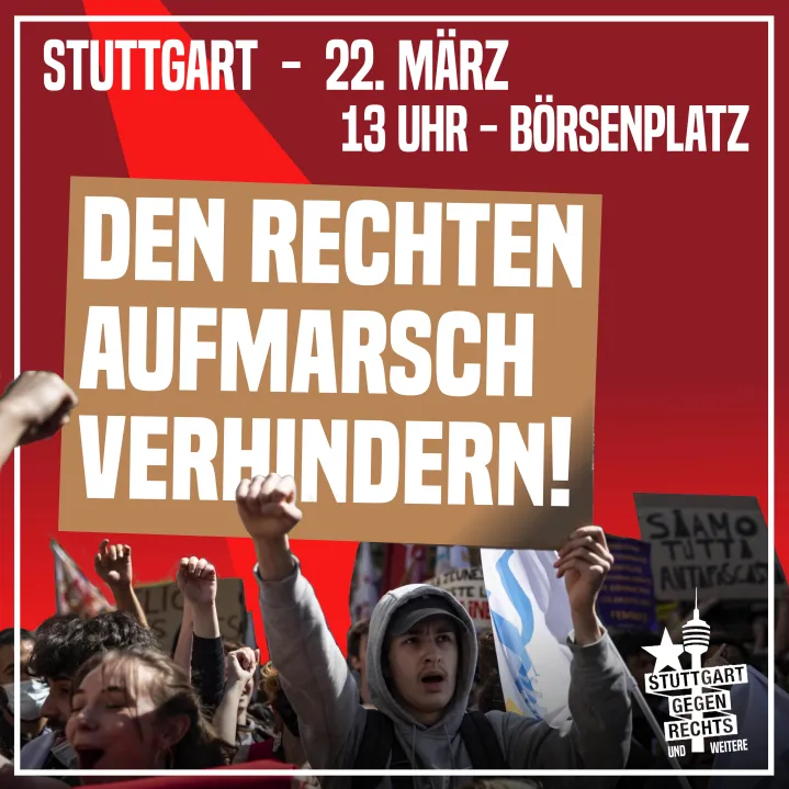 DemokratieV's tweet photo. Morgen, Samstag, 22.03.25, Den rechten Aufmarsch verhindern
⏲️13:00 Uhr
🎯Stuttgart, Börsenplatz

#BundesweiterProtest #DemosGegenRechts

https://t.co/sTeRPigWie

Aktuelle Infos und Änderungen:
https://t.co/EtffzoRgY8 https://t.co/LXNYb0ehqf