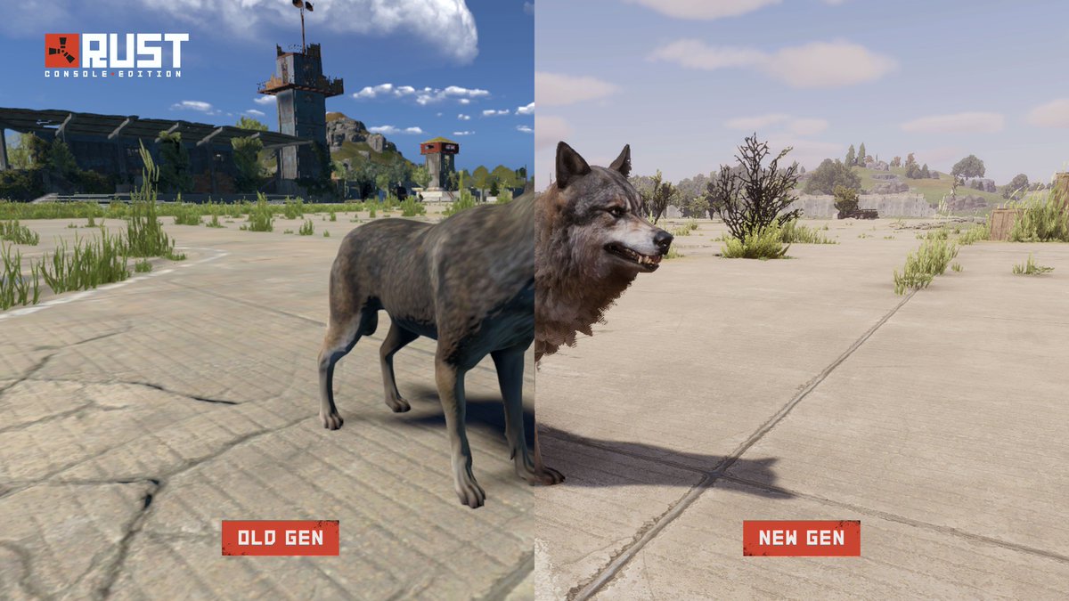playrustconsole's tweet image. Wolf of new gen! Here's the first look at one of the animals in the new gen version.🐺

Check comments for the complete old and new gen image.