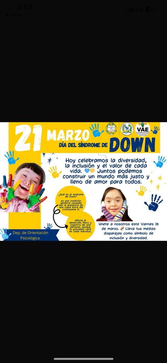 Faecoupma's tweet photo. El Día Mundial del Síndrome de Down, celebrado cada 21 de marzo, 🌍✨ Para seguir conmemorando y mostrar nuestro apoyo, te invitamos a unirte a nosotros este viernes 28 de marzo. 🌈 Lleva tus medias disparejas como símbolo de inclusión y diversidad. https://t.co/wKLTesKAh8