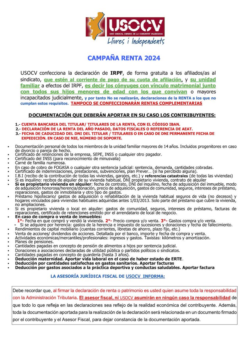 DECLARACIÓN RENTA EJERCICIO 2024-USOCV
Información para afiliados/as 👇