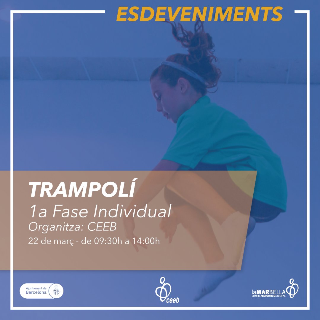 CEM La Mar Bella (@cemlamarbella) on Twitter photo 🤸🏻♀️ Aquest dissabte, la nostra instal·lació acull la 1a Fase Individual de Trampolí del CEEB - <a href="/elconsell/">El Consell</a>
🍀Molta sort a tots i a totes!
#CEMLaMarBella #CEEB #Esportivat #Barcelona #Trampolí <a href="/Bcn_SantMarti/">Districte de Sant Martí</a> <a href="/esportcat/">Esports</a> <a href="/EsportsDiba/">Esports Diputació de Barcelona</a> <a href="/BCN_esports/">BCN Esports</a> 🤸🏻♀️ Aquest dissabte, la nostra instal·lació acull la 1a Fase Individual de Trampolí del CEEB - <a href="/elconsell/">El Consell</a>
🍀Molta sort a tots i a totes!
#CEMLaMarBella #CEEB #Esportivat #Barcelona #Trampolí <a href="/Bcn_SantMarti/">Districte de Sant Martí</a> <a href="/esportcat/">Esports</a> <a href="/EsportsDiba/">Esports Diputació de Barcelona</a> <a href="/BCN_esports/">BCN Esports</a>