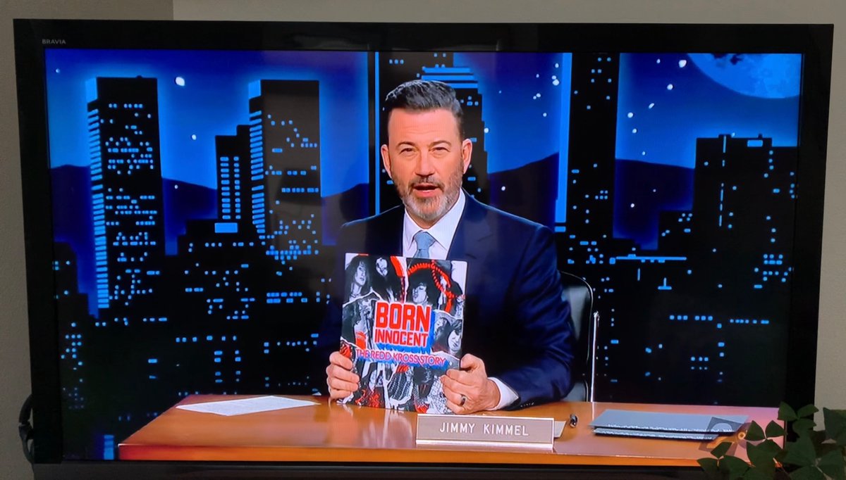 the man <a href="/jimmykimmel/">Jimmy Kimmel</a> promoting our #ReddKross film <a href="/borninnocentrk/">Born Innocent: The Redd Kross Story</a> on <a href="/JimmyKimmelLive/">Jimmy Kimmel Live</a>   Redd Kross performed the song “Born Innocent” on the show too. F Yeah
🤘😆🤘
ps check out their new album and book too!
<a href="/andrewlreich/">Andrew Reich</a> 
<a href="/JeffReddKross/">Jeffrey McDonald</a> 
<a href="/stevensmcdonald/">Steven McDonald</a> 
<a href="/reddkross/">Redd Kross</a>