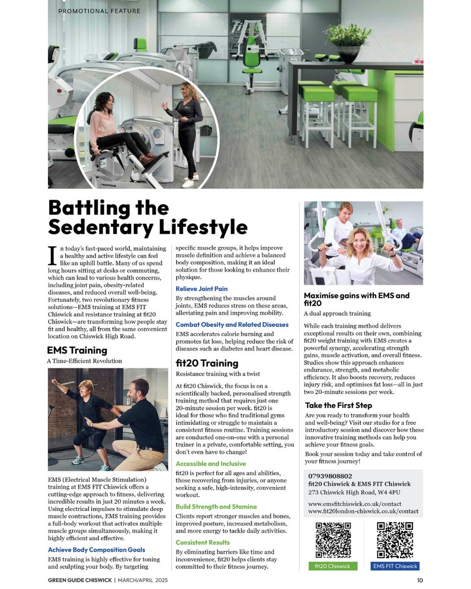 GreenGuide_Mag's tweet image. Get fitter, stronger, and healthier in just 20 minutes! fit20 &amp;amp; EMS Training Chiswick! Try science-backed training for faster results. Book your free trial today!
🔗 fit20.co.uk | emsfit.co.uk

#fit20 #emsfit #trainsmart #chiswickcommunity #chiswickmums