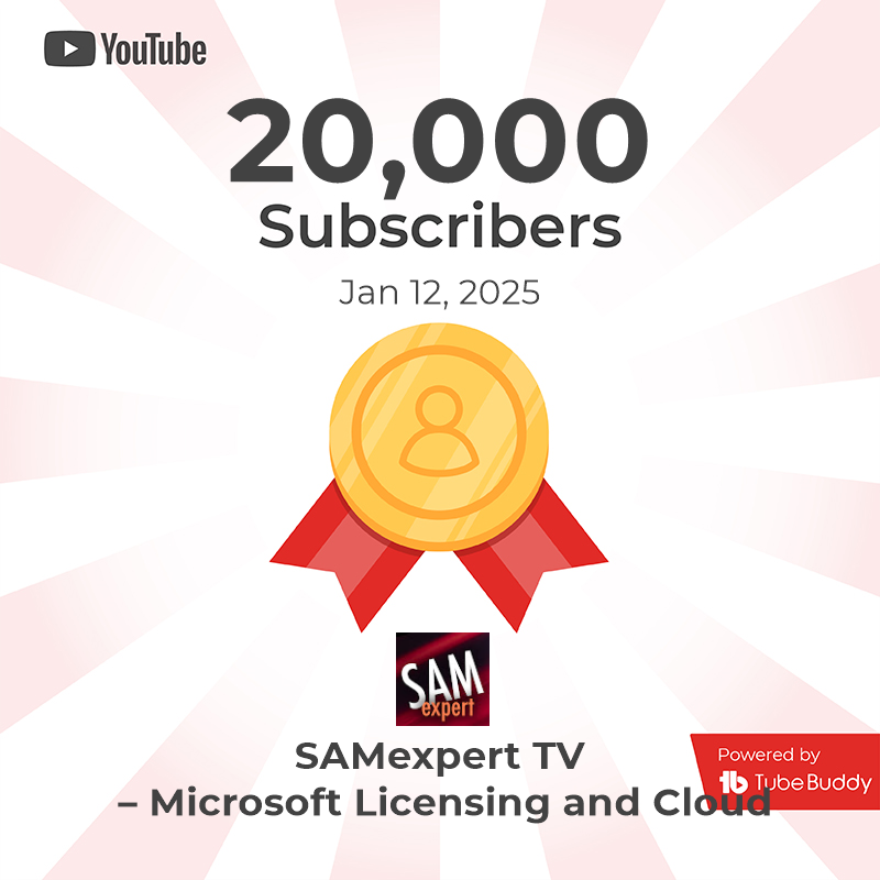 samexpert's tweet photo. We share our Microsoft knowledge with you free of charge through articles and videos.
All from licensing basics to CFO and Procurement strategic insights.
Massive thanks to our subscribers and community members!
#microsoft #strategy #youtube #samexpert https://t.co/sB7ZCnYPQV