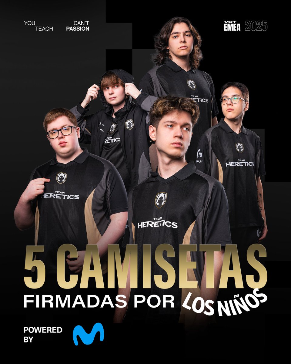 Team Heretics (@teamheretics) on Twitter photo 👕 SORTEO CAMISETAS VCT FIRMADAS 👕
Junto a <a href="/movistar_es/">Movistar España</a> traemos 5 camisetas de VCT firmadas por Los Niños 👀
REQUISITOS 🚨
➡️ Seguir a <a href="/TeamHeretics/">Team Heretics</a>
➡️ Seguir a <a href="/movistar_es/">Movistar España</a>
🔁 RT a este tweet
✅ Mencionar a un amigo
Daremos el ganador el 25/03, ¡Mucha suerte! 🍀 👕 SORTEO CAMISETAS VCT FIRMADAS 👕
Junto a <a href="/movistar_es/">Movistar España</a> traemos 5 camisetas de VCT firmadas por Los Niños 👀
REQUISITOS 🚨
➡️ Seguir a <a href="/TeamHeretics/">Team Heretics</a>
➡️ Seguir a <a href="/movistar_es/">Movistar España</a>
🔁 RT a este tweet
✅ Mencionar a un amigo
Daremos el ganador el 25/03, ¡Mucha suerte! 🍀