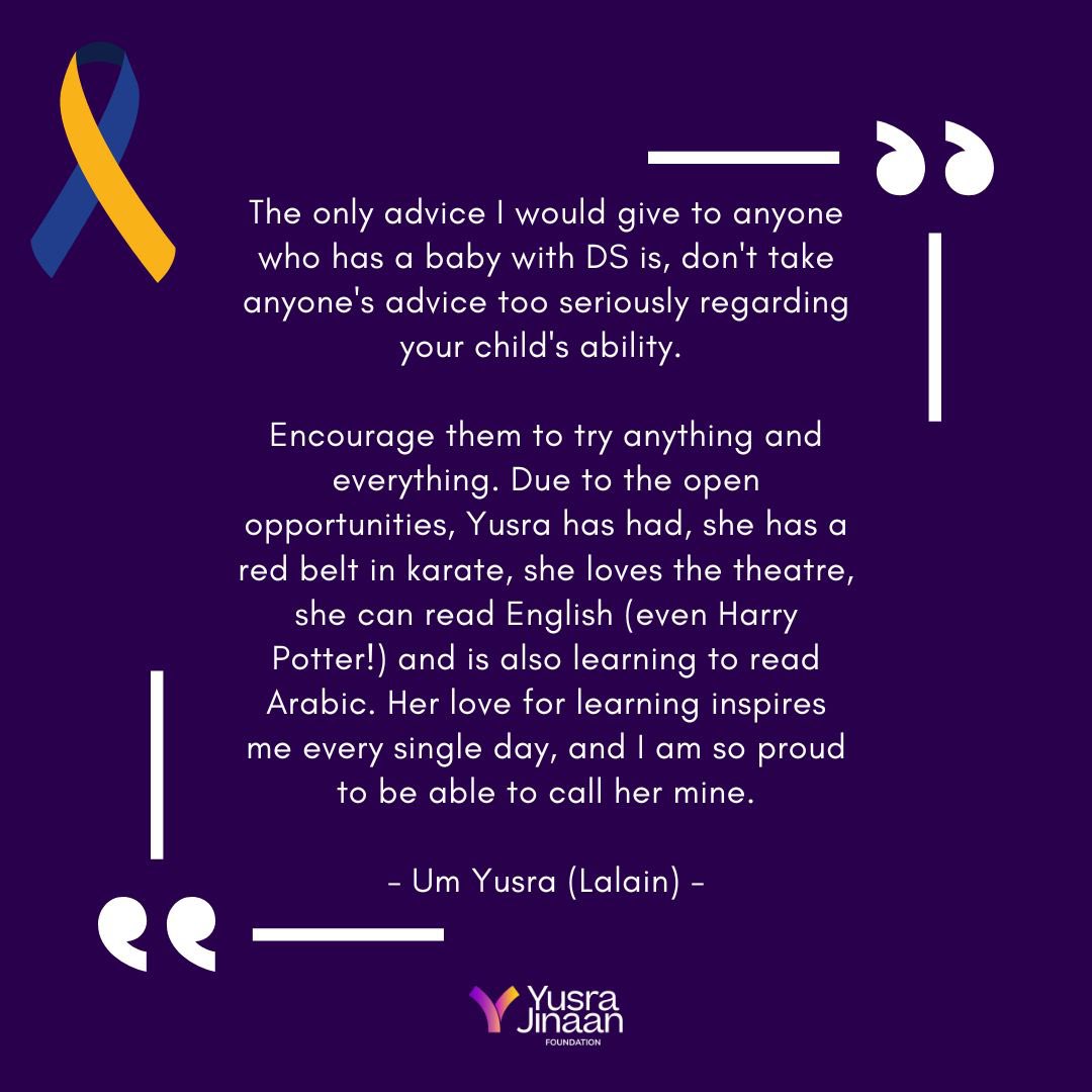 This World Down Syndrome Day, we asked one of our parent carers what they wanted the world to know about their child💙

Here’s Lalain’s account of her daughter (whose name also happens to be Yusra!) and her beautiful story on limitless potential 🌟

#WorldDownSyndromeDay