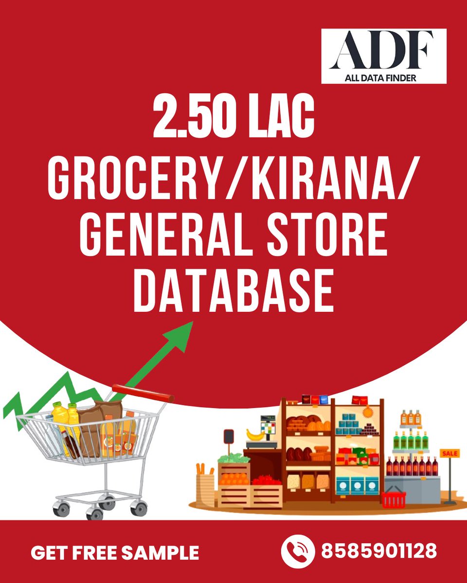 alldatafinder's tweet photo. Expand Your Reach with 2.50 Lakh Grocery Store Contacts! Whether you're into FMCG, wholesale, or supply chain, this verified database will fuel your sales!
.
Contact us:
Call/WhatsApp us at 8585901128
#SalesBoost #RetailNetwork #B2BMarketing #GrowYourBusiness #alldatafinder https://t.co/1RkFWzUR4s