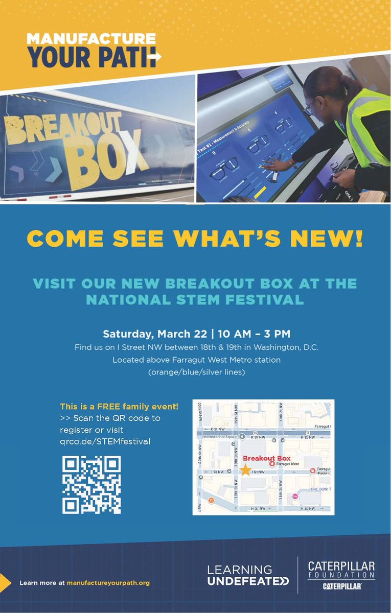 Learning Undefeated (@learningundftd) on Twitter photo Will you accept the mission & try our Breakout Box: MFG Challenge? We're at the #NationalSTEMFestival tomorrow in DC from 10-3, look for us 18th & I. Shout to <a href="/ExplrMedia/">EXPLR</a> and <a href="/CatFoundationTS/">Caterpillar Foundation</a> for inviting us to this fun event! <a href="/national_stem/">The National STEM Festival</a> Will you accept the mission & try our Breakout Box: MFG Challenge? We're at the #NationalSTEMFestival tomorrow in DC from 10-3, look for us 18th & I. Shout to <a href="/ExplrMedia/">EXPLR</a> and <a href="/CatFoundationTS/">Caterpillar Foundation</a> for inviting us to this fun event! <a href="/national_stem/">The National STEM Festival</a>
