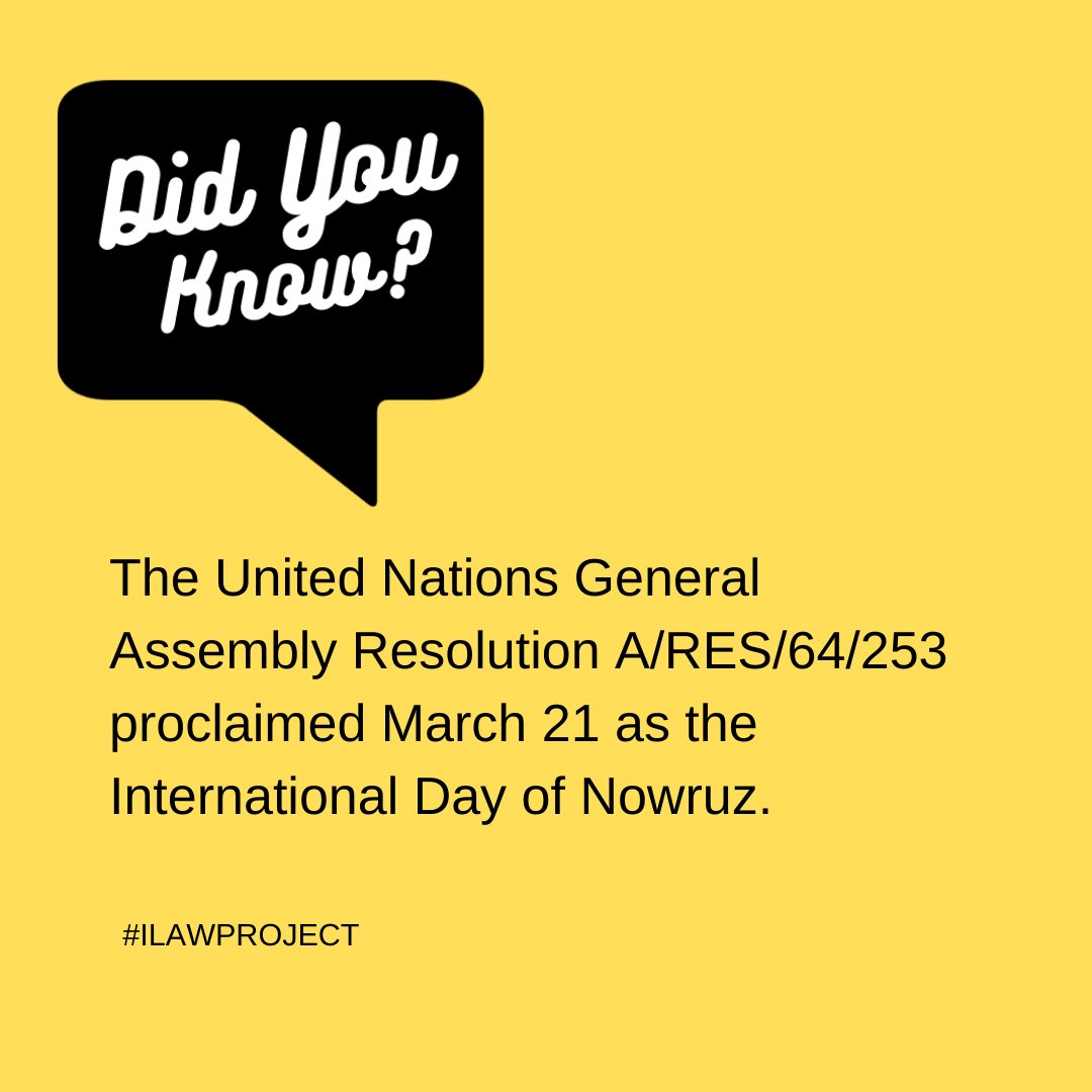 Nowruz literally means ‘new day.’ Nowruz marks the first day of spring. Nowruz has been celebrated by over 3,000 and is currently celebrated by over 300 million people.

#InternationalNowruzDay #GlobalIssues #Education #Didyouknow #ilawproject