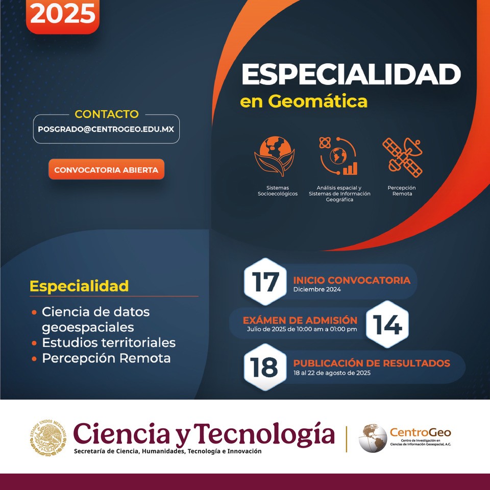 En la Especialidad en Geomática de CentroGeo aprenderás a interpretar datos espaciales, generar mapas inteligentes y desarrollar soluciones para diversos sectores.
🔹 ¡Un posgrado con impacto real y en constante crecimiento!
📍 Inscripciones abiertas: centrogeo.org.mx/posgrado/espec…