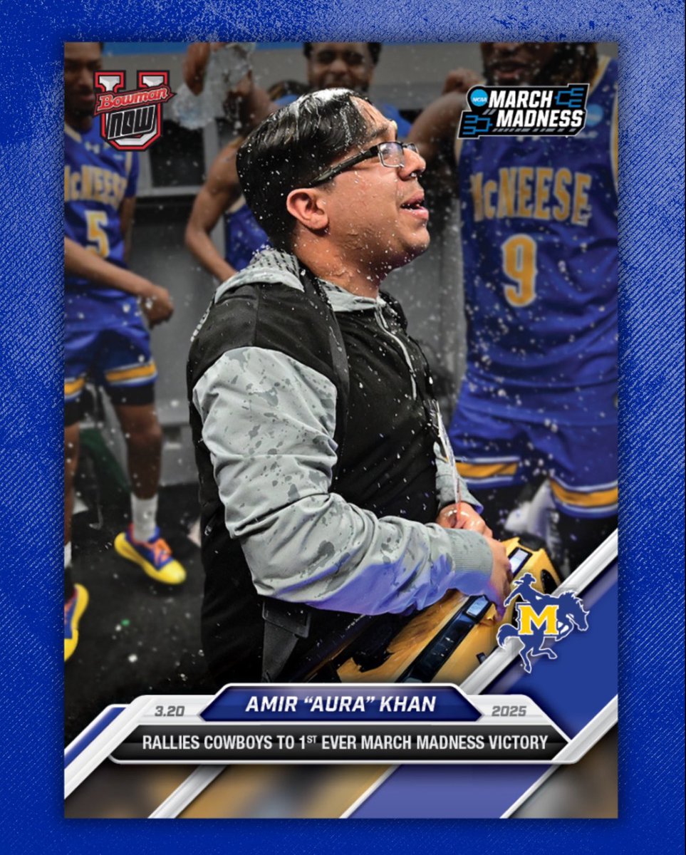 🚨 BREAKING NEWS 🚨 

Topps just announced an NIL deal with McNeese State’s <a href="/amirk_23/">Amir Khan</a>! 

The viral team manager Amir “Aura” Khan now has his own trading cards.