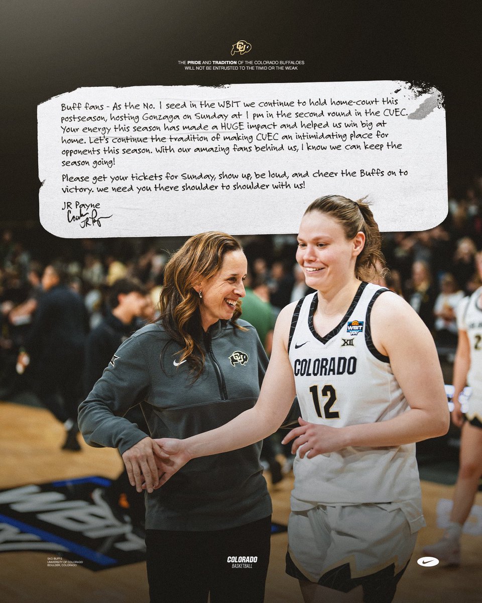 Coach’s message: Show up, be loud, and back the Buffs! 🗣️