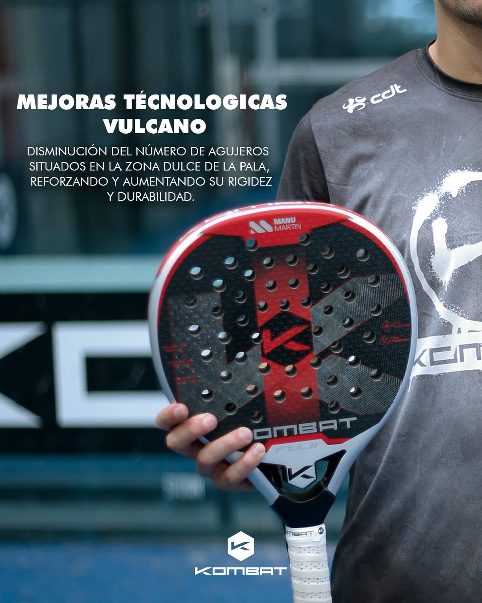 kombatpadelar's tweet photo. 🔥 TECNOLOGÍA QUE HACE ERUPCIÓN EN TU PÁDEL 🔥

La Kombat Vulcano evoluciona con mejoras tecnológicas que potencian tu rendimiento en la cancha. 🌋💥 Reducimos la cantidad de agujeros en la zona dulce, logrando mayor rigidez, potencia y durabilidad en cada golpe. https://t.co/S9BvTfZuZ9