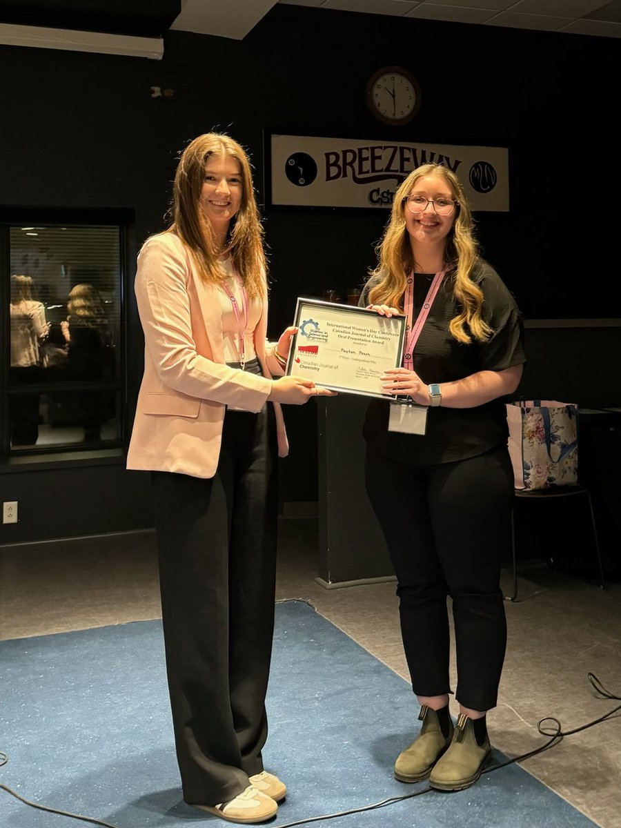 Congratulations to the winners of the Oral Presentation Awards at the <a href="/WISE_GSS_MUN/">Women in Science and Engineering GSS @ MUN⚛️🧬⚙️🧲</a> Conference supported by <a href="/CanJChem/">Canadian Journal of Chemistry</a> 

🥇Payton Peach: "Hot Flash-Related Sleep Disturbances in Women Undergoing Breast Cancer Therapy"