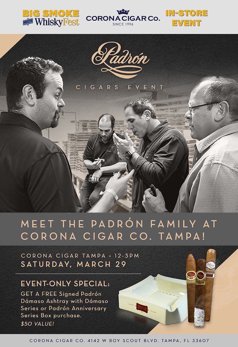 CoronaCigarCo's tweet image. Come out and meet the #Padron family on March 29th at Corona Cigar #Tampa